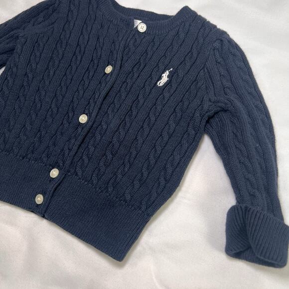 Ralph Lauren Cardigan Baby Size 6M Navy Blue Cable Knit Preppy Classic Polo Logo - Picture 3 of 12
